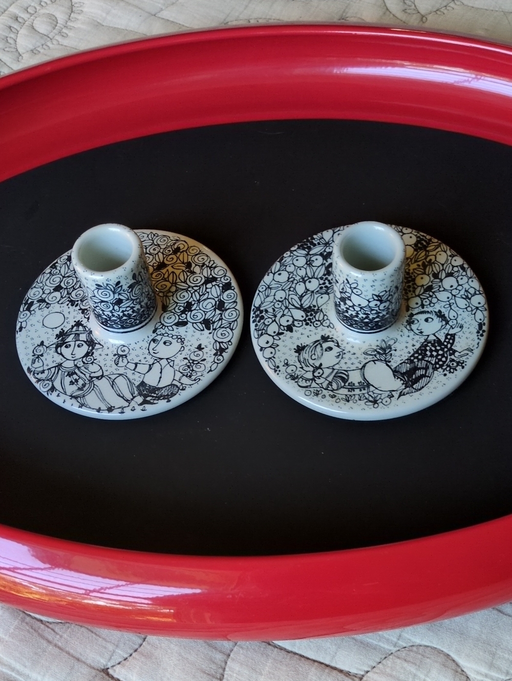 Vintage BJORN WIINBLAD Porcelain Taper Candle Holders Pair